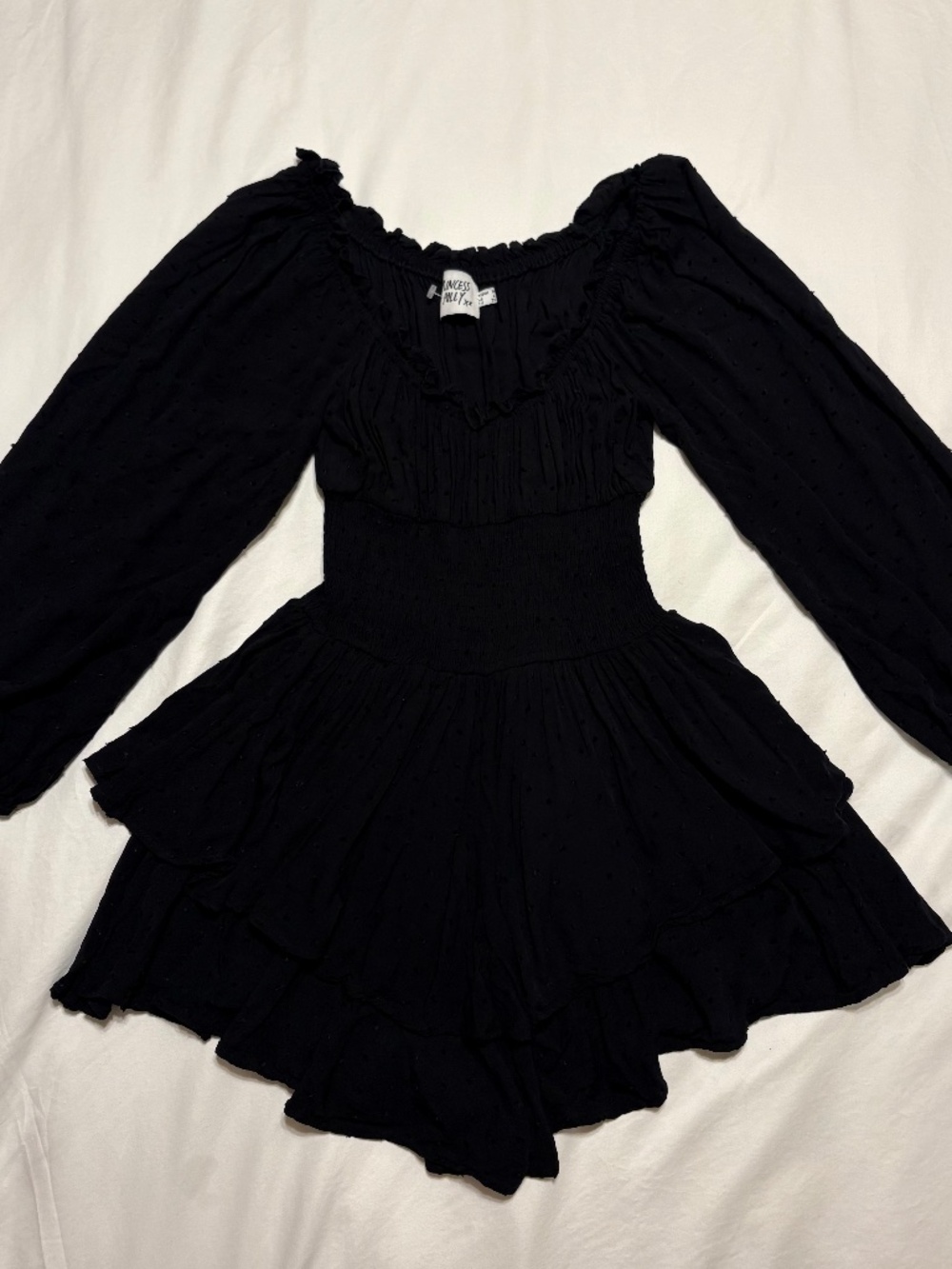 NWOT Princess Polly Black Swiss Dot Long Sleeve Mini Dress Romper